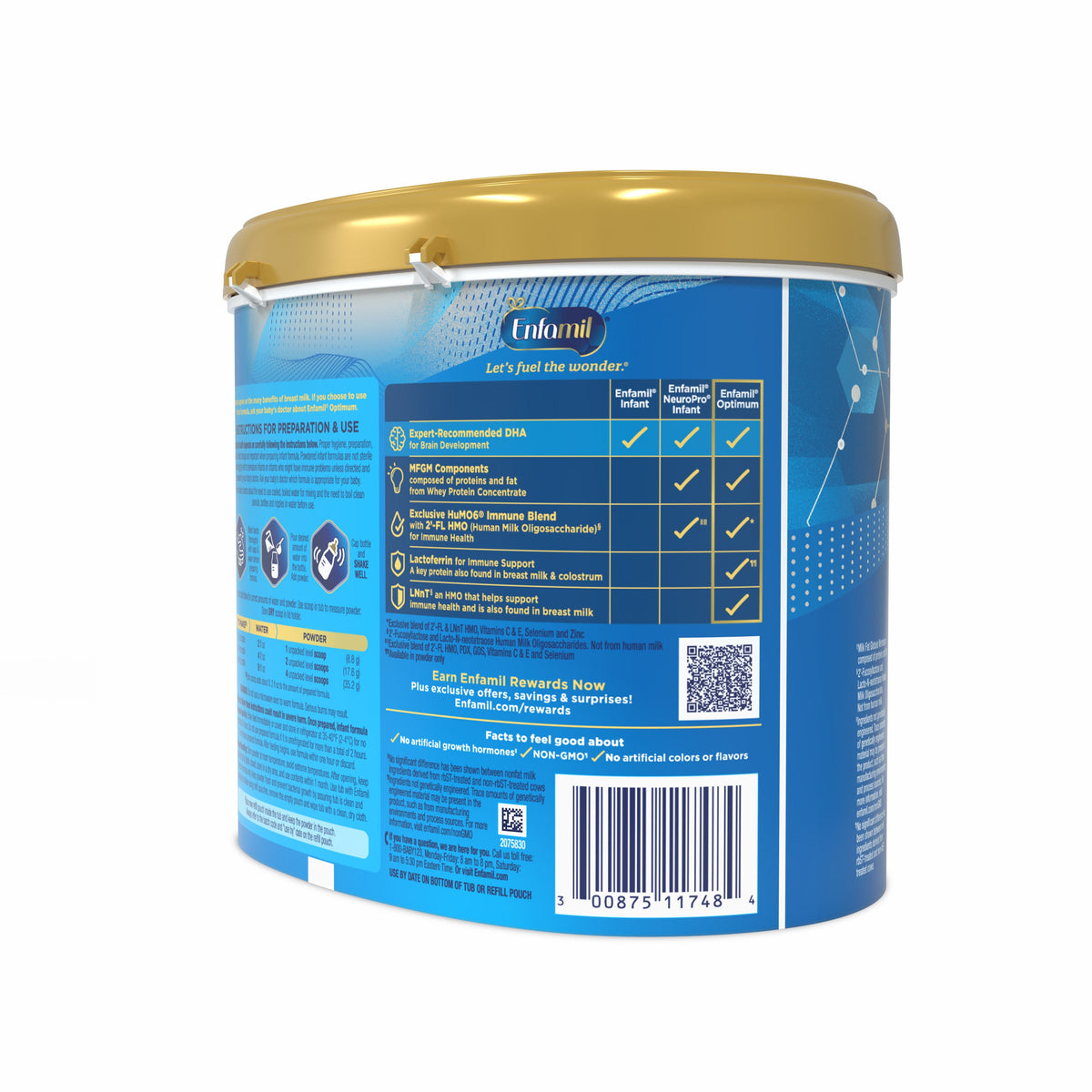 Enfamil Optimum Infant Formula 20.5oz tub side panel