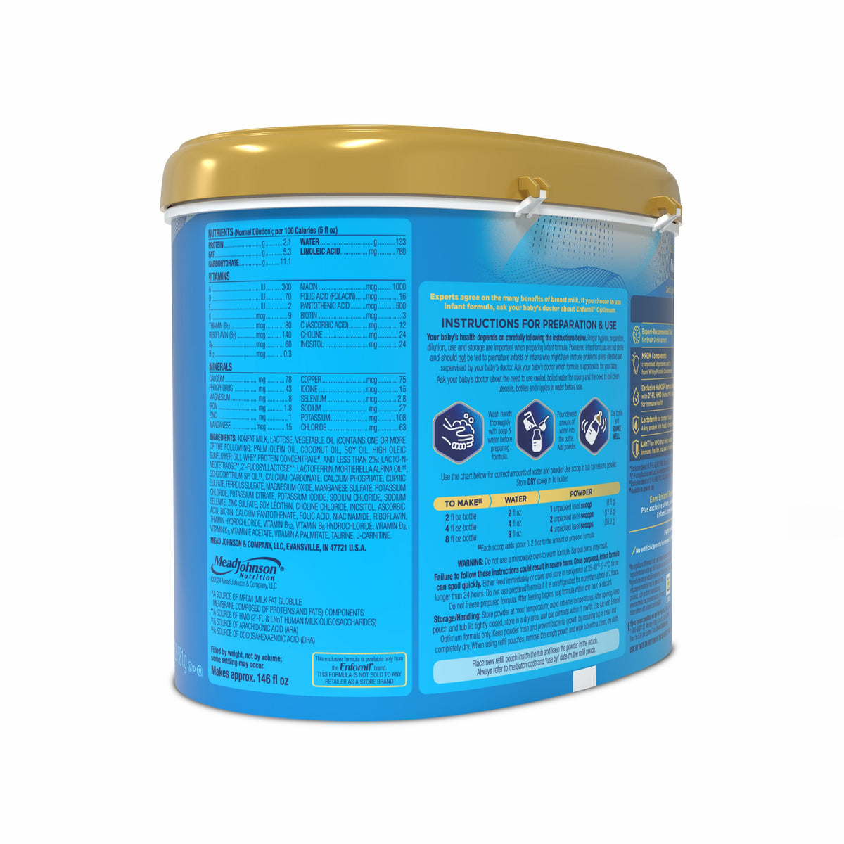 Enfamil Optimum Infant Formula 20.5oz nutrients, vitamins, minerals and ingredients